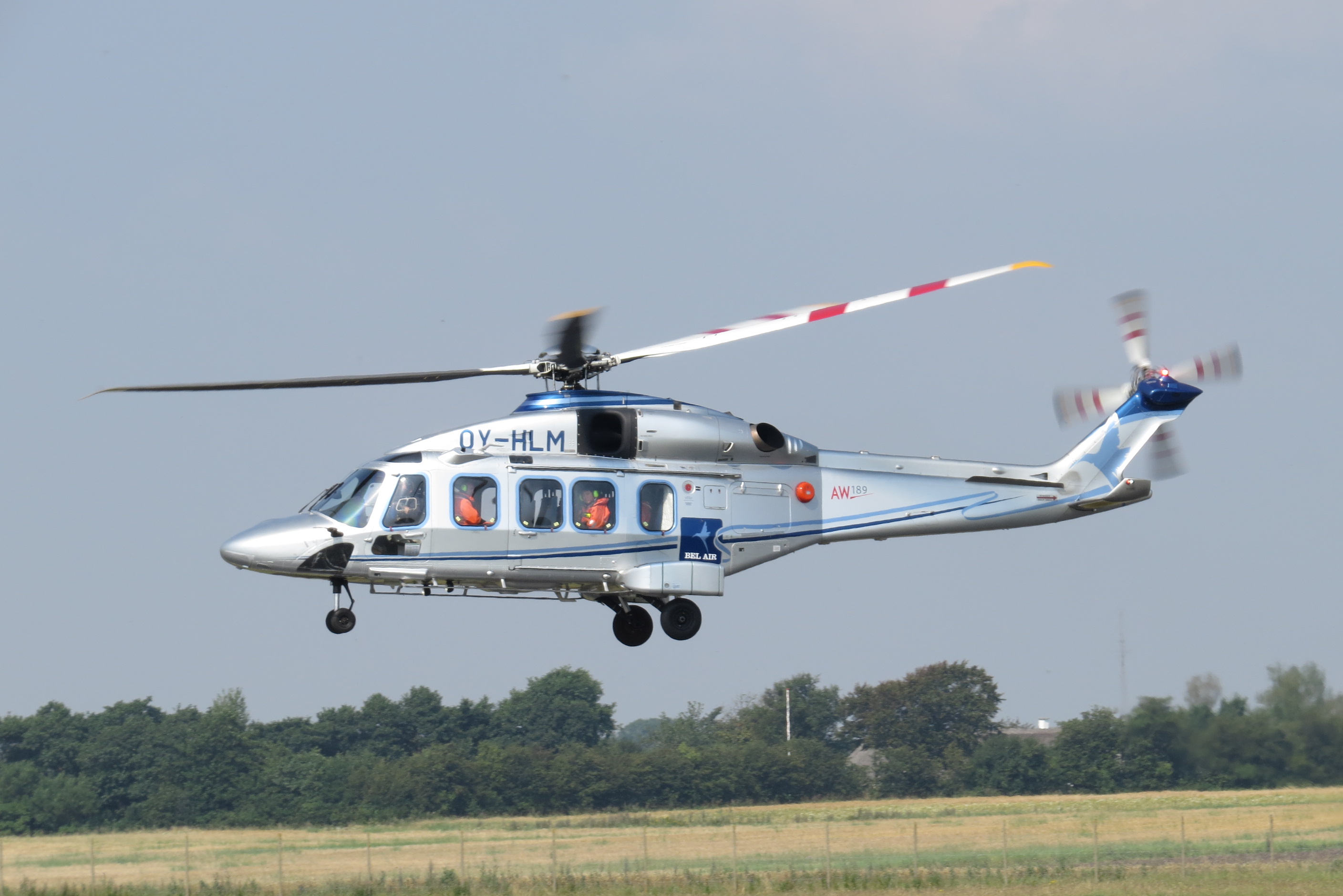 A Bel Air AW189 helicopter, powered by two GE CT7-2E1 engines.